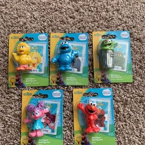Sesame Street Mini Figures Set of 5 Toys or Cake Toppers w/ Collector Card NEW